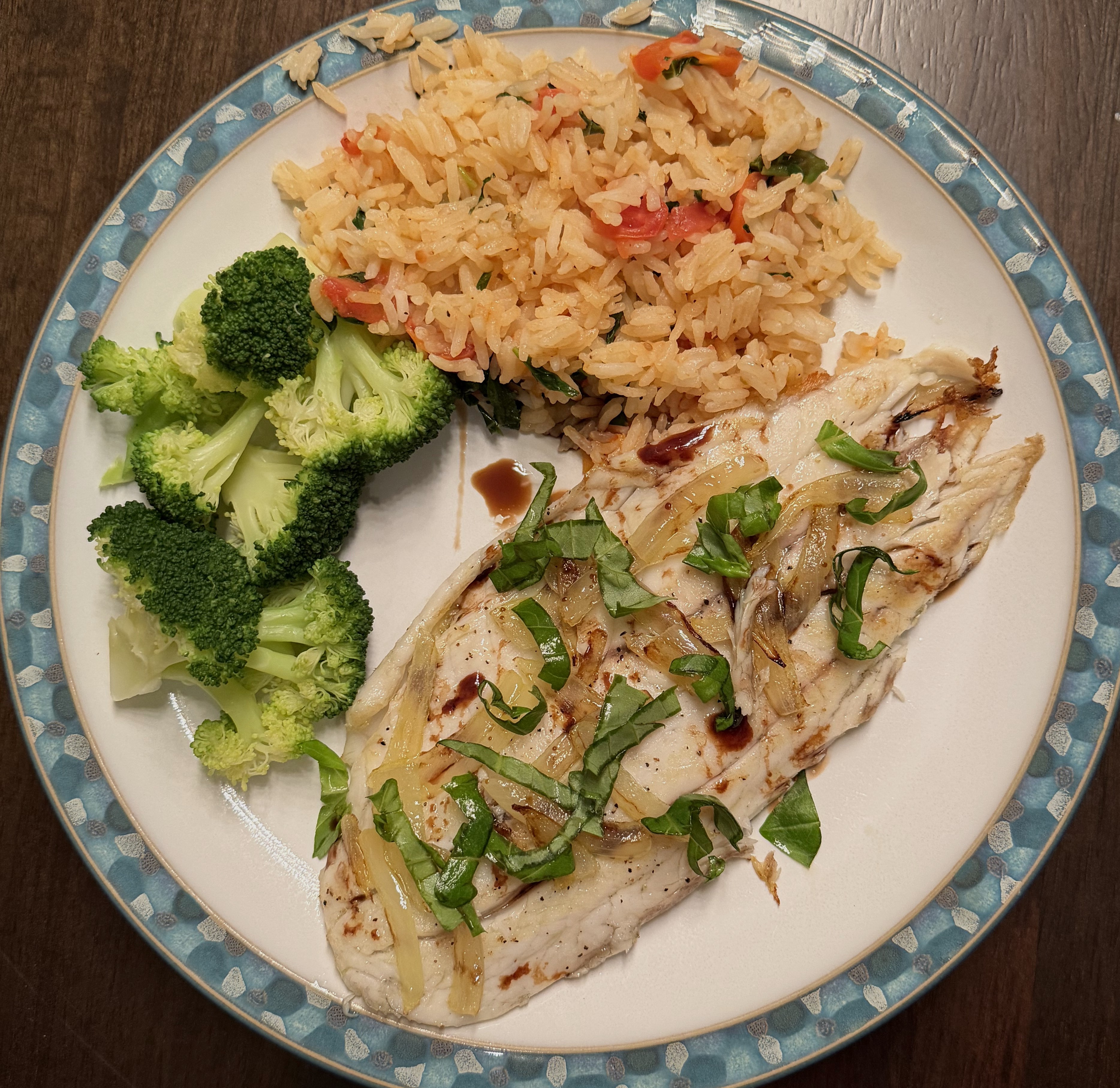 Quick and Easy Fish with no added salt, served with rice and broccoli